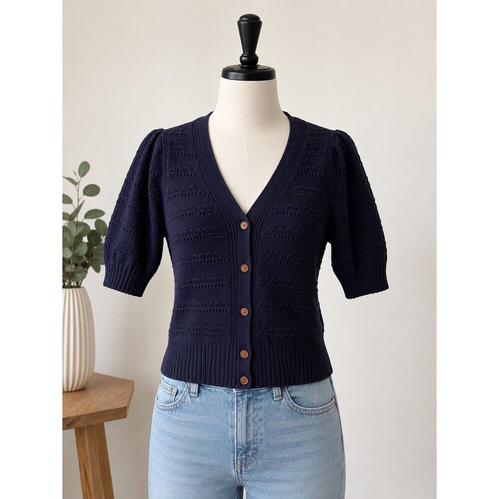 Women's V-Neck Cardigan Size M FREE ASSEMBLY Color Darkest Navy NWT